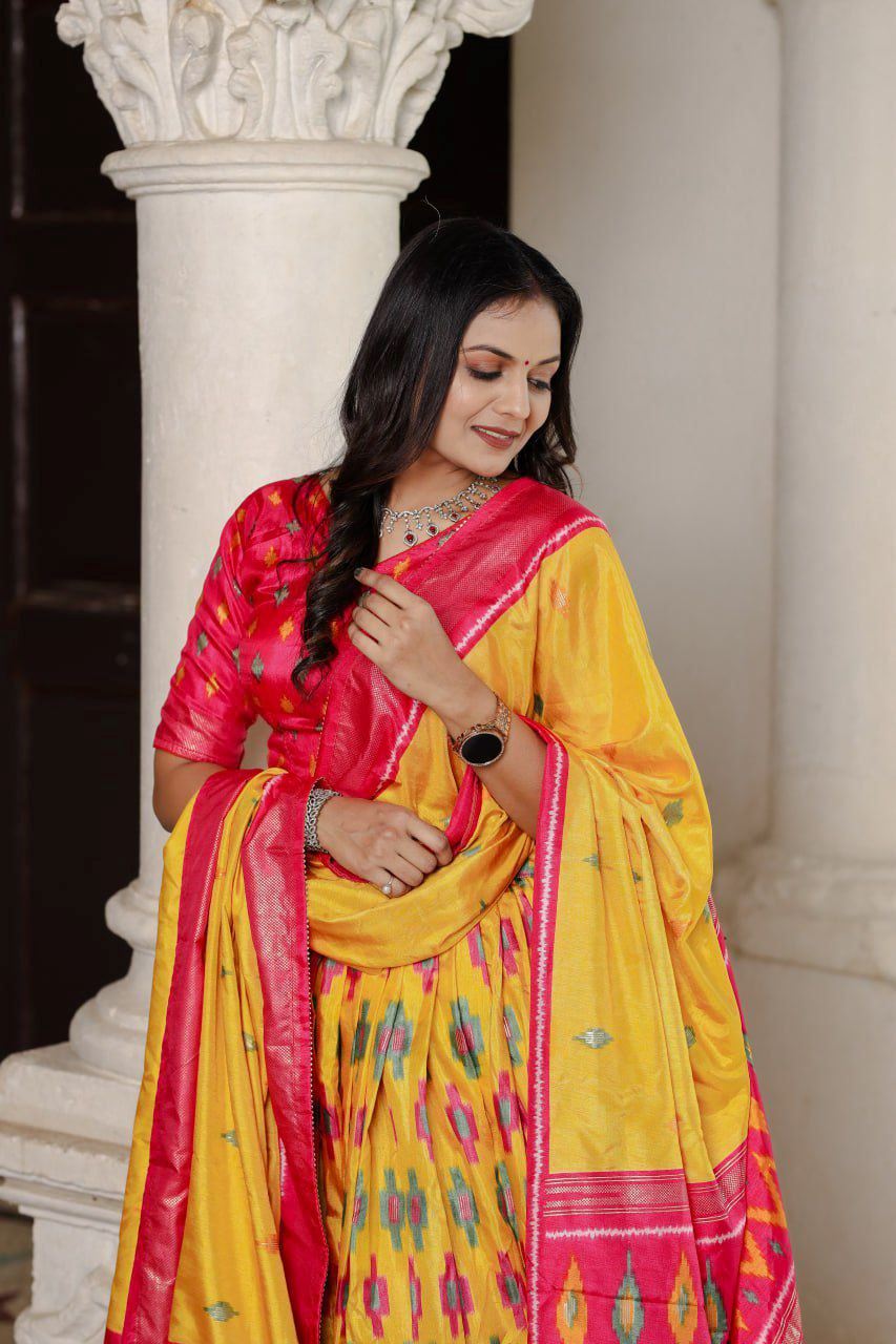 Pink Lehenga Choli With Patola Print and Foil Work Belt