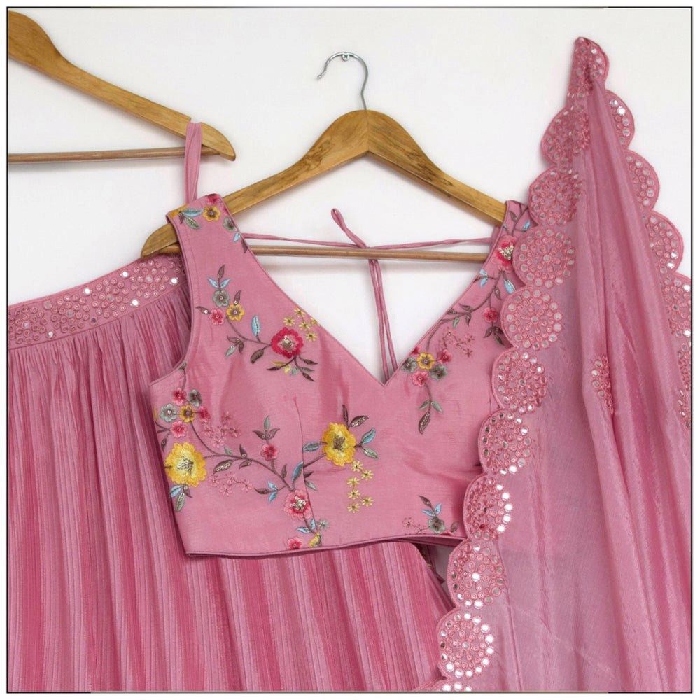 Pink Lehenga Choli With Thread and Sequence Embroidery Work