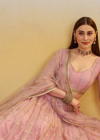 Pink Lehenga Choli With Tone To Tone Thread Work Zari Work and Sequence Work Embroidery With Readymade Fancy Lace