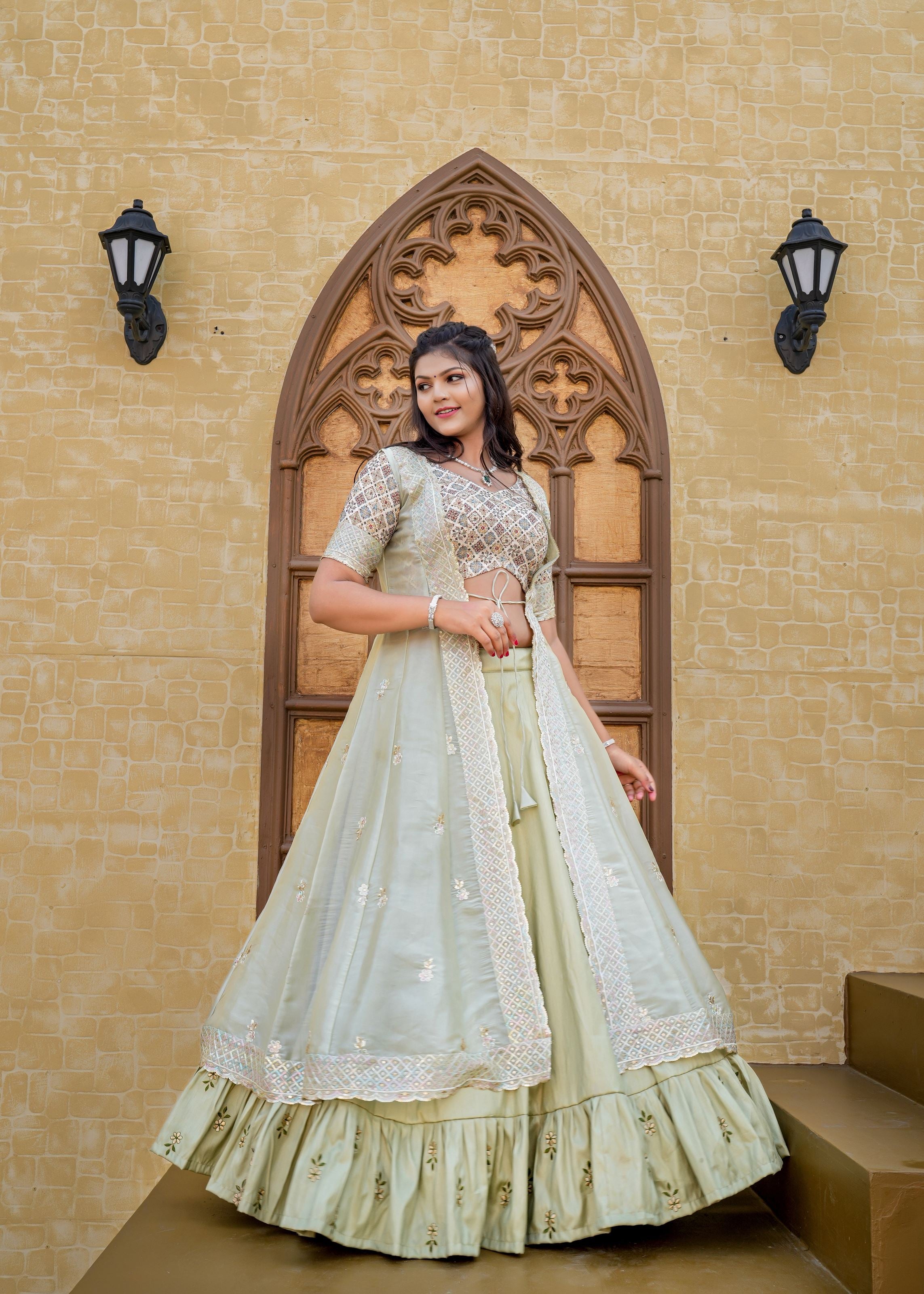 Pista Lehenga Choli With Heavy Embroidery Work