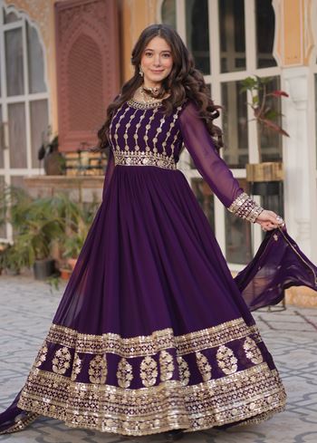 Purple Anarkali With Heavy Embroidery Zari Sequins-work
