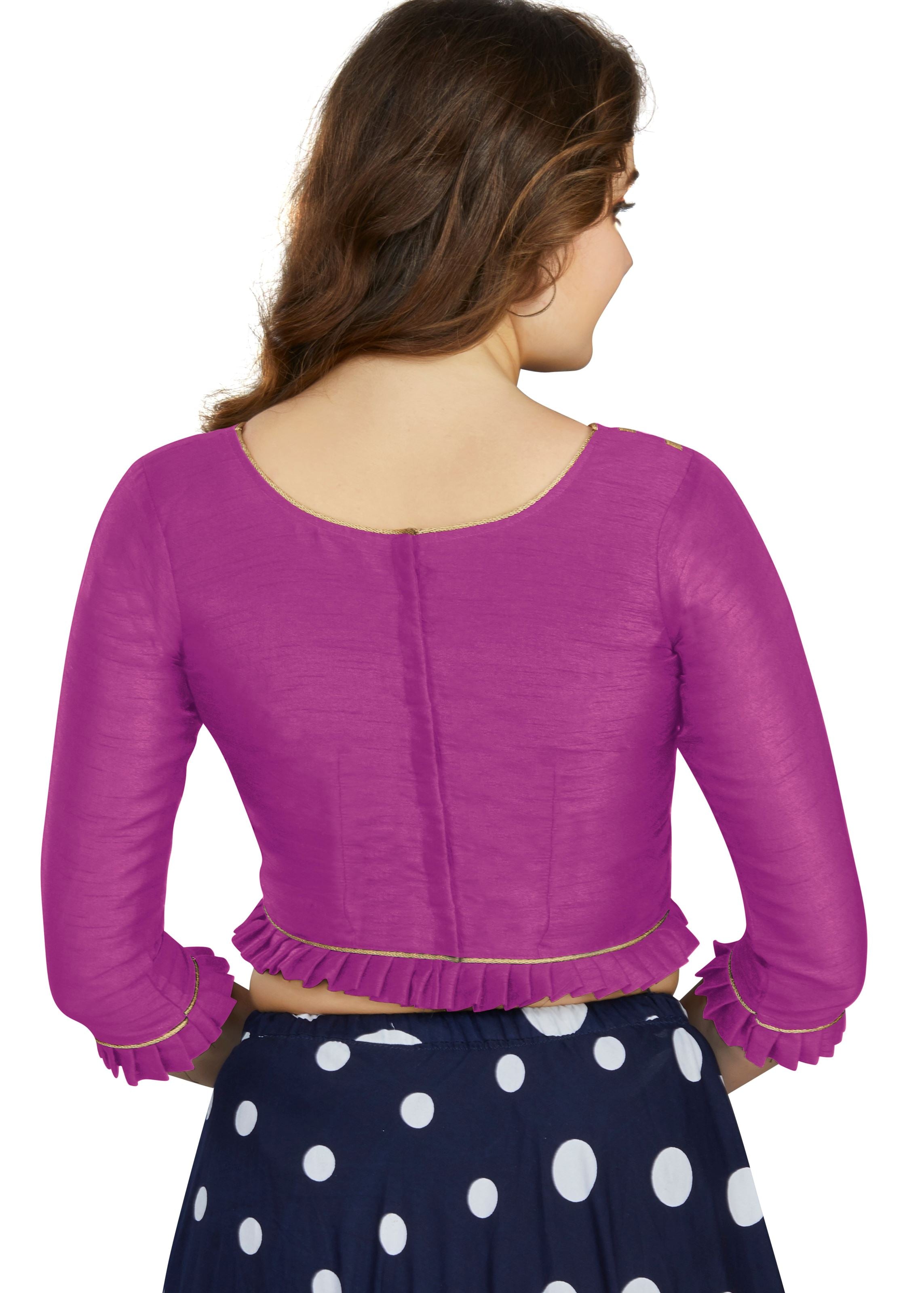 Purple Art Silk Boat Neck Plain Blouse