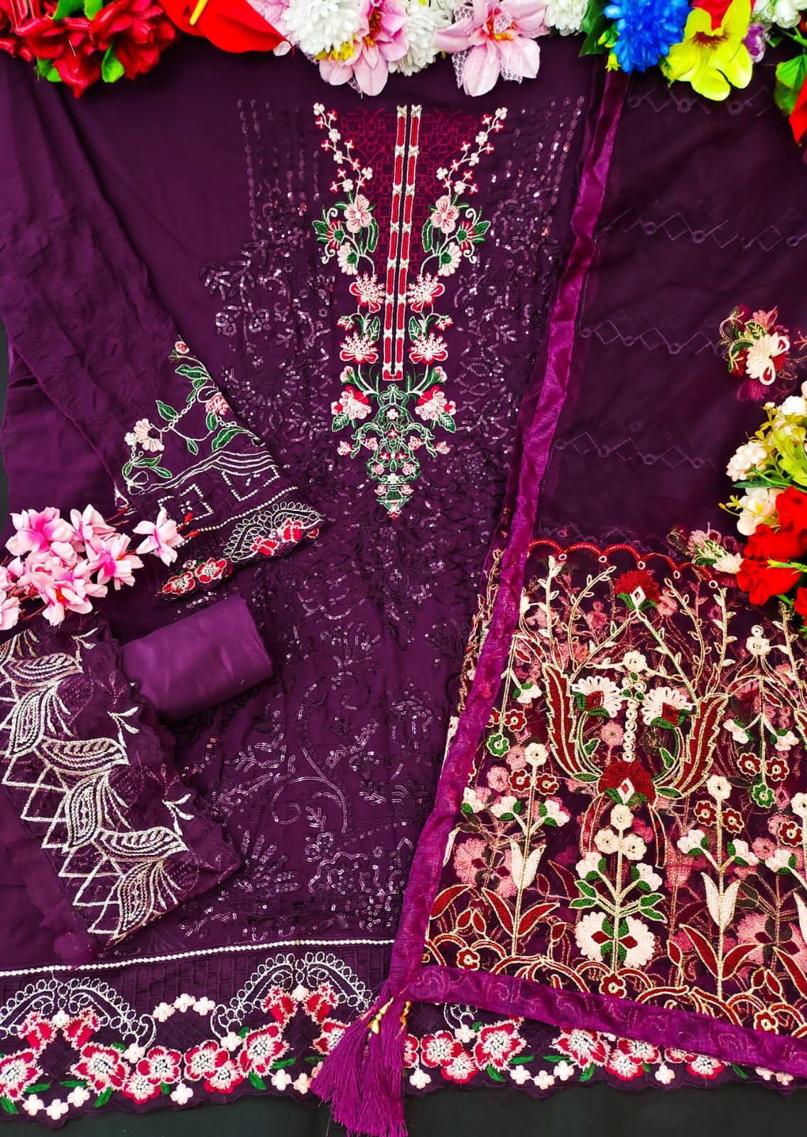 Purple Heavy Designer Suit With Heavy Embroidery Work