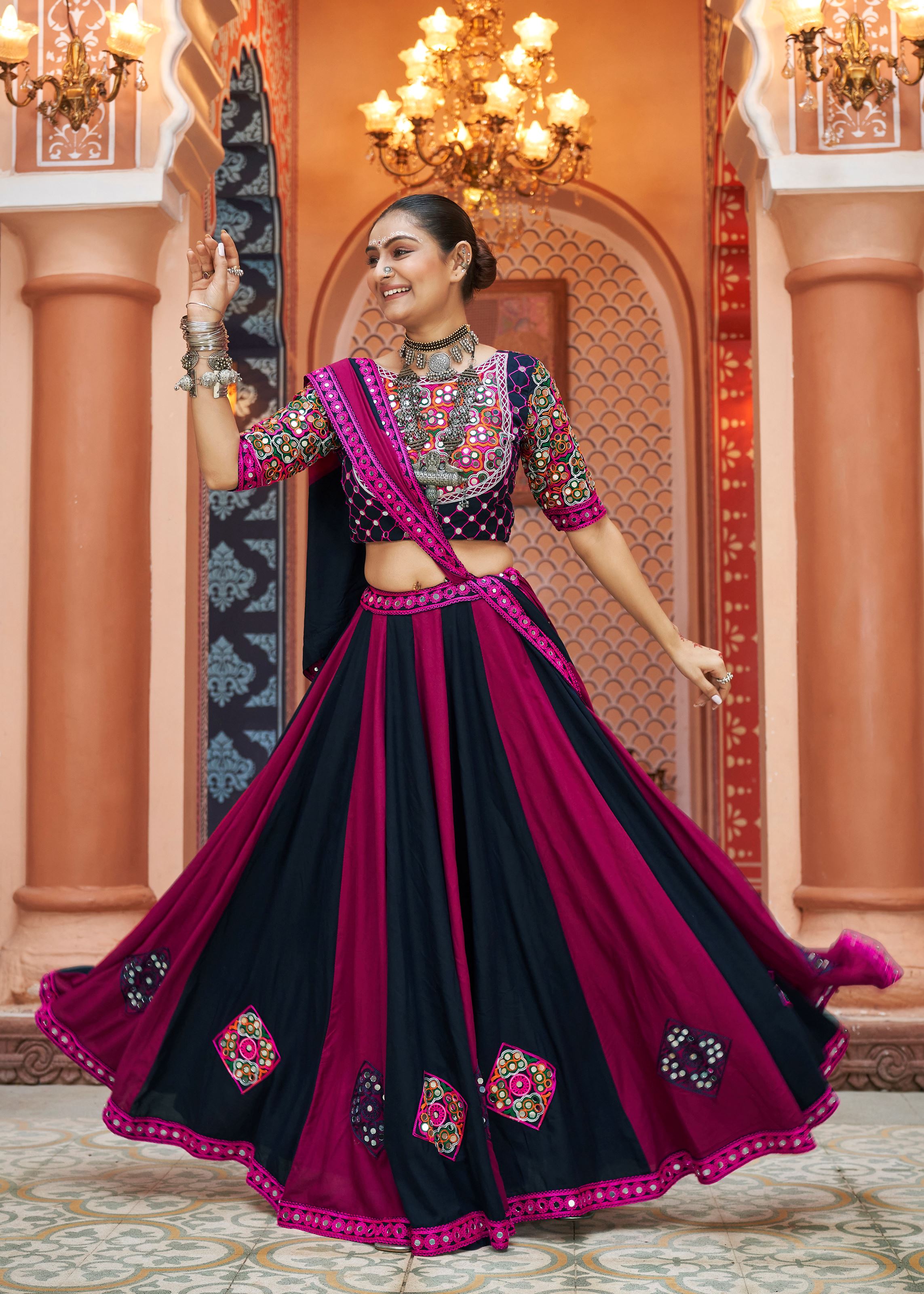 Purple Navratri Lehenga Choli With Embroidered