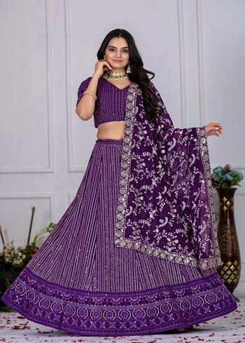Purple Lehenga Choli With Embroidery With Multi Thread Sequence Work