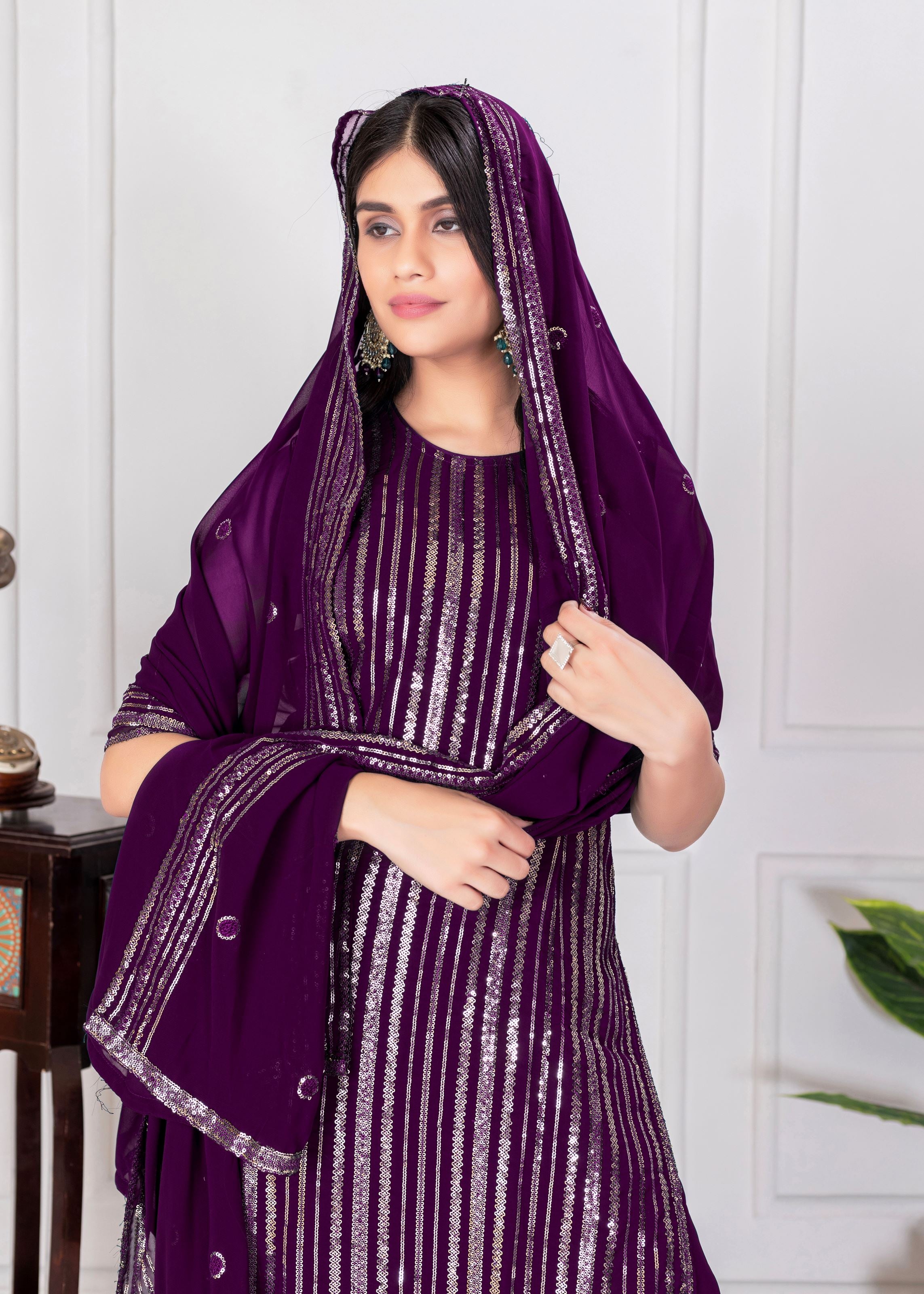 Purple Sharara Dress With Sequence Embroidered