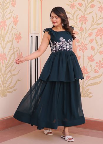 Rama Anarkali With Heavy Beads Embroidered work