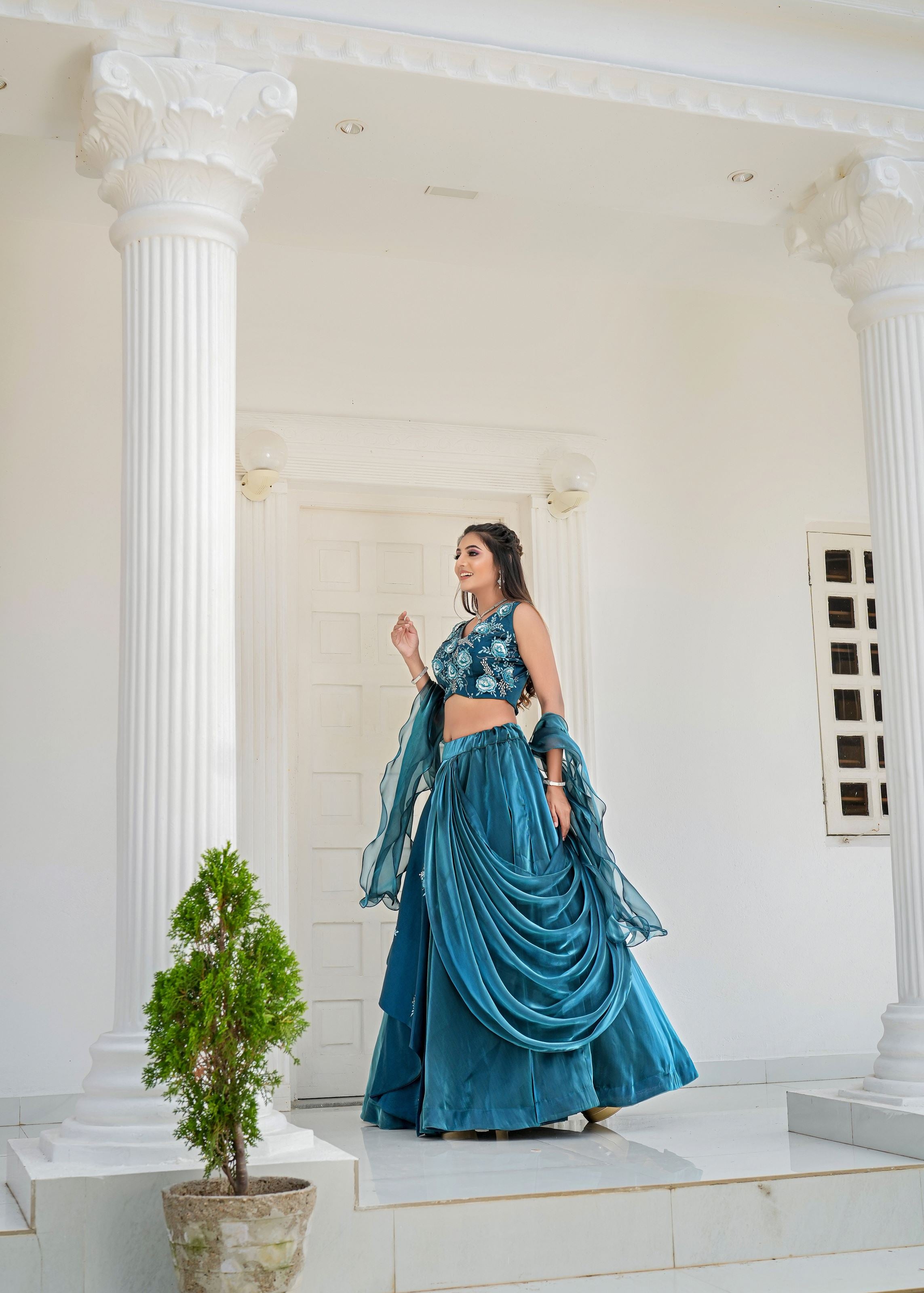 Rama Lehenga Choli With Heavy Embroidery Thread Sequins Work