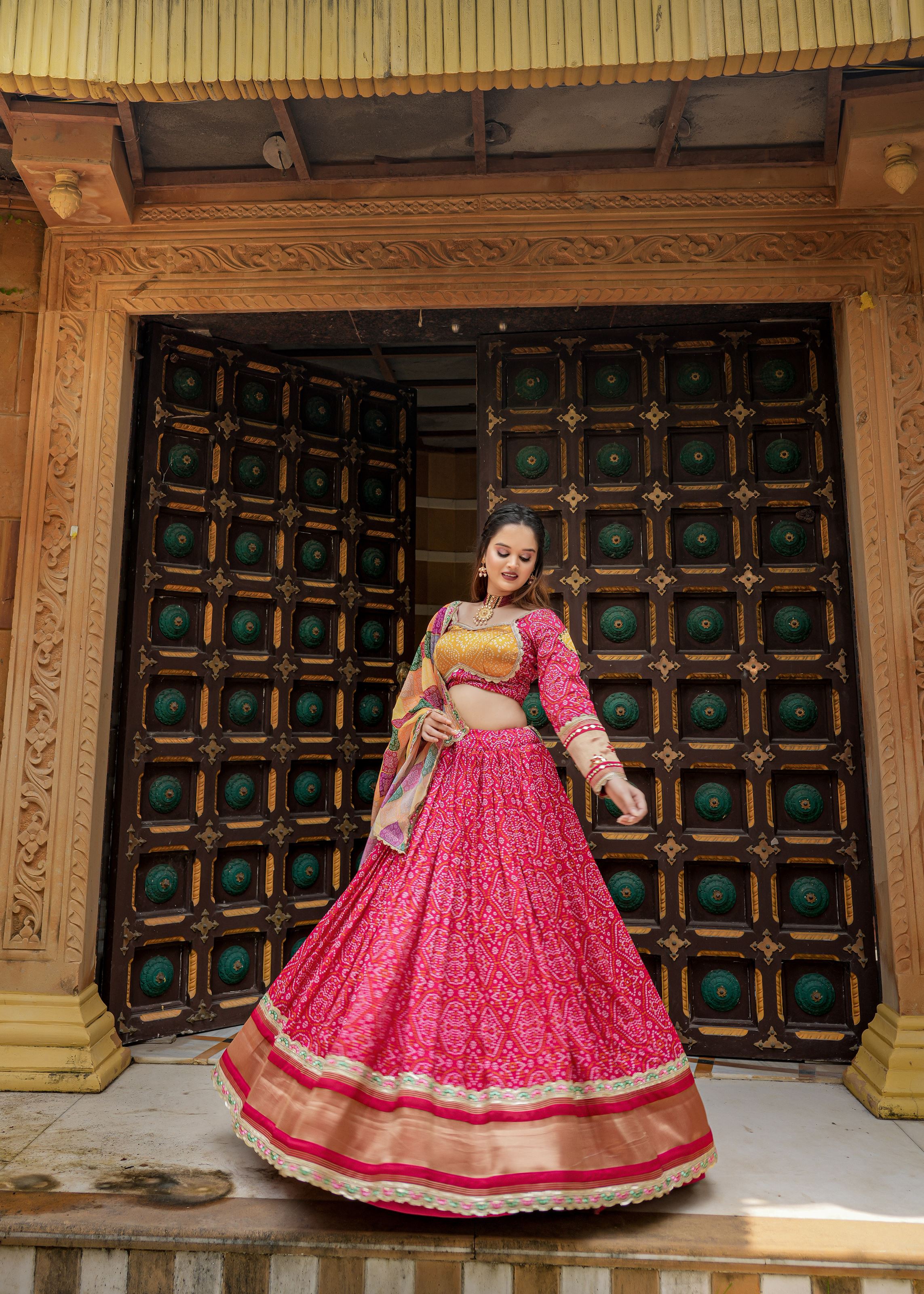 Rani Lehenga Choli With Heavy Discharge Print Heavy Embroidery Thread Sequins Work