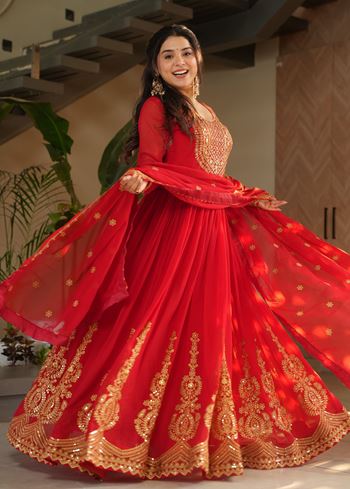 Red Anarkali With Heavy Embroidery Zari Sequins work