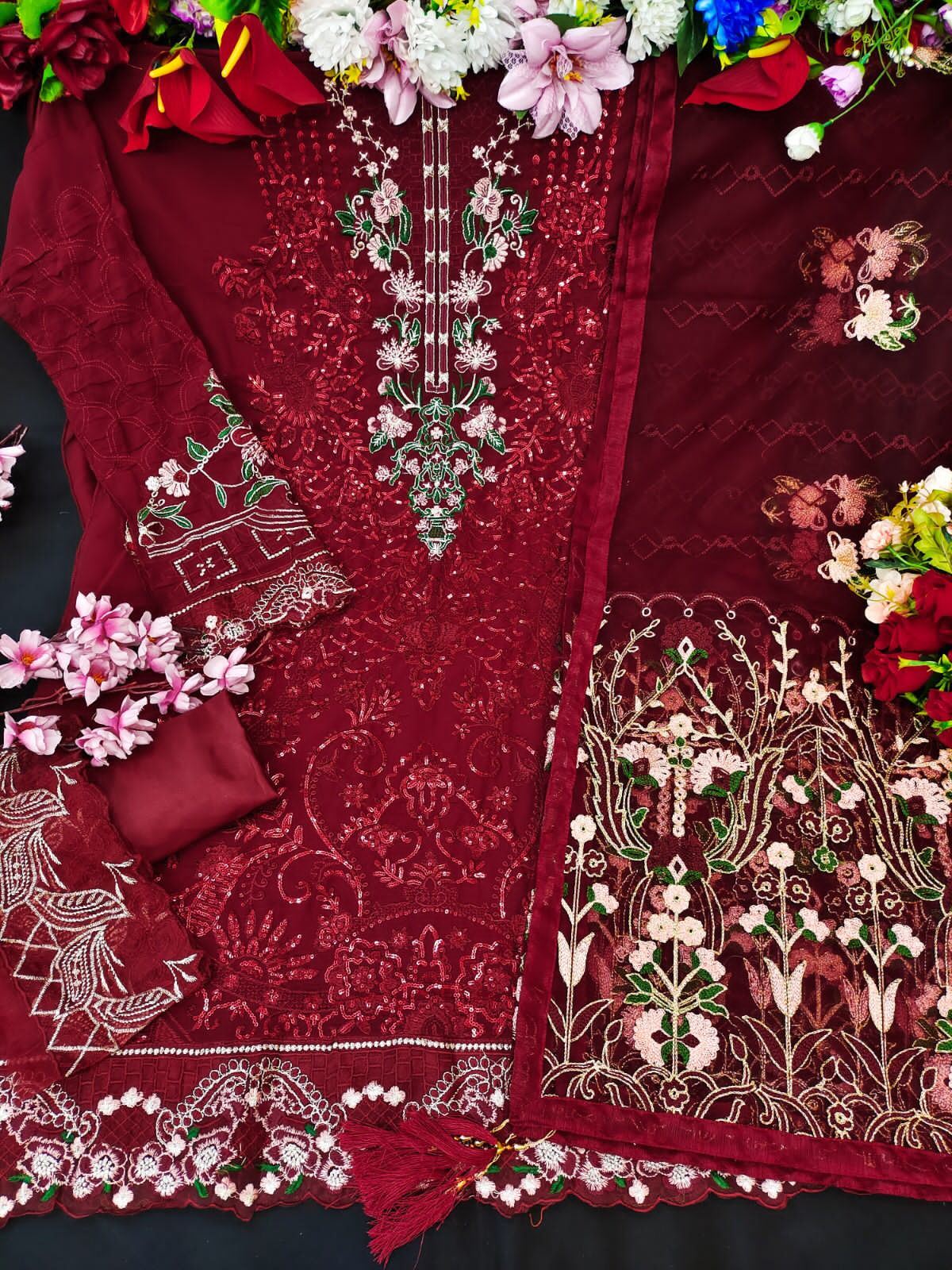 Red Heavy Designer Suit With Heavy Embroidery Work
