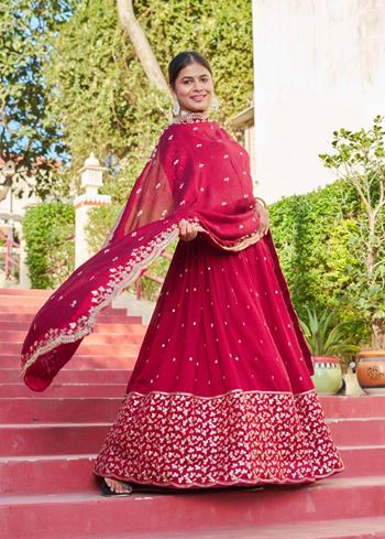 Red Lehenga Choli With Embroidery Rajwadi Work
