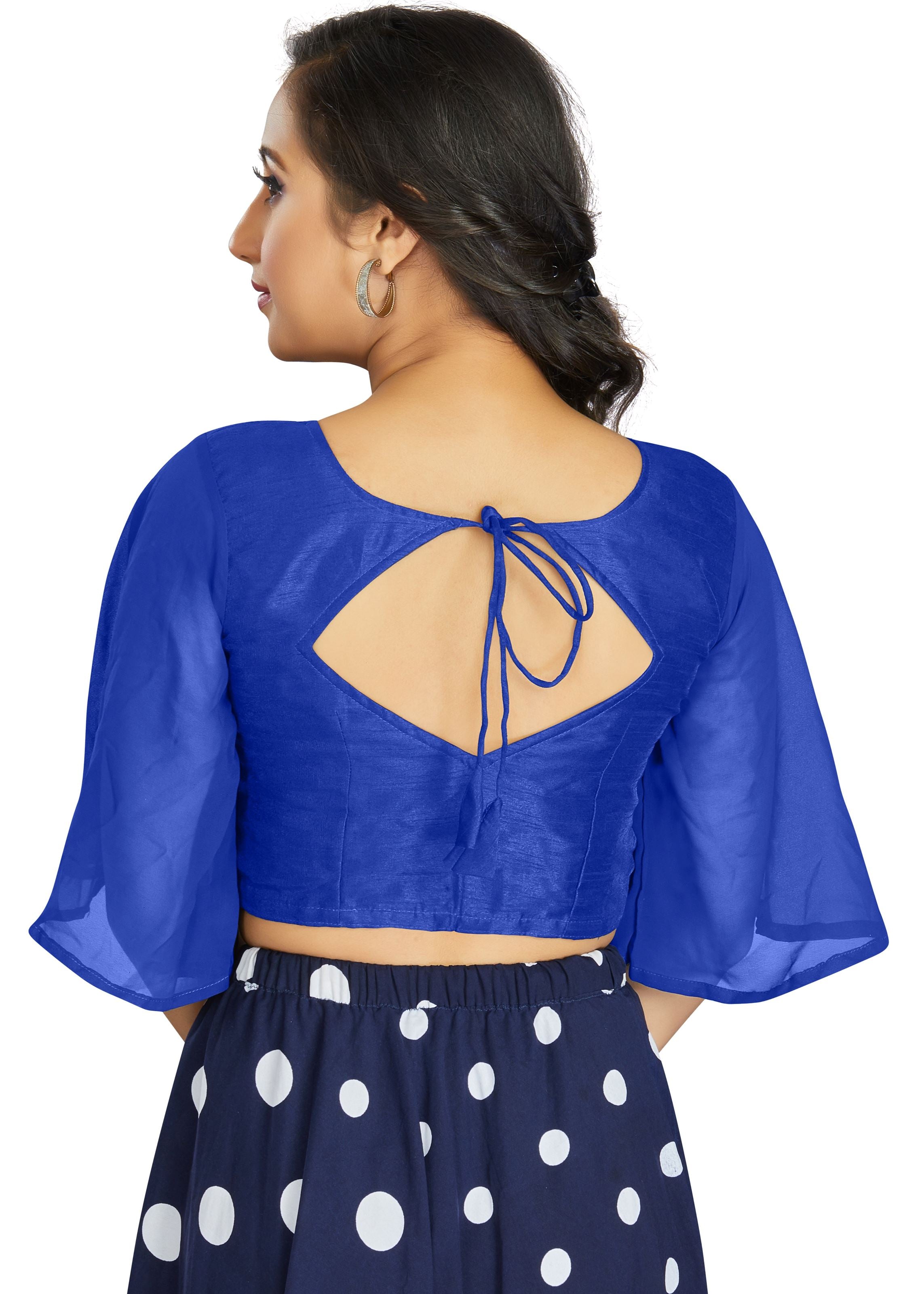 Royal Blue Art Silk U-Neck Plain Blouse