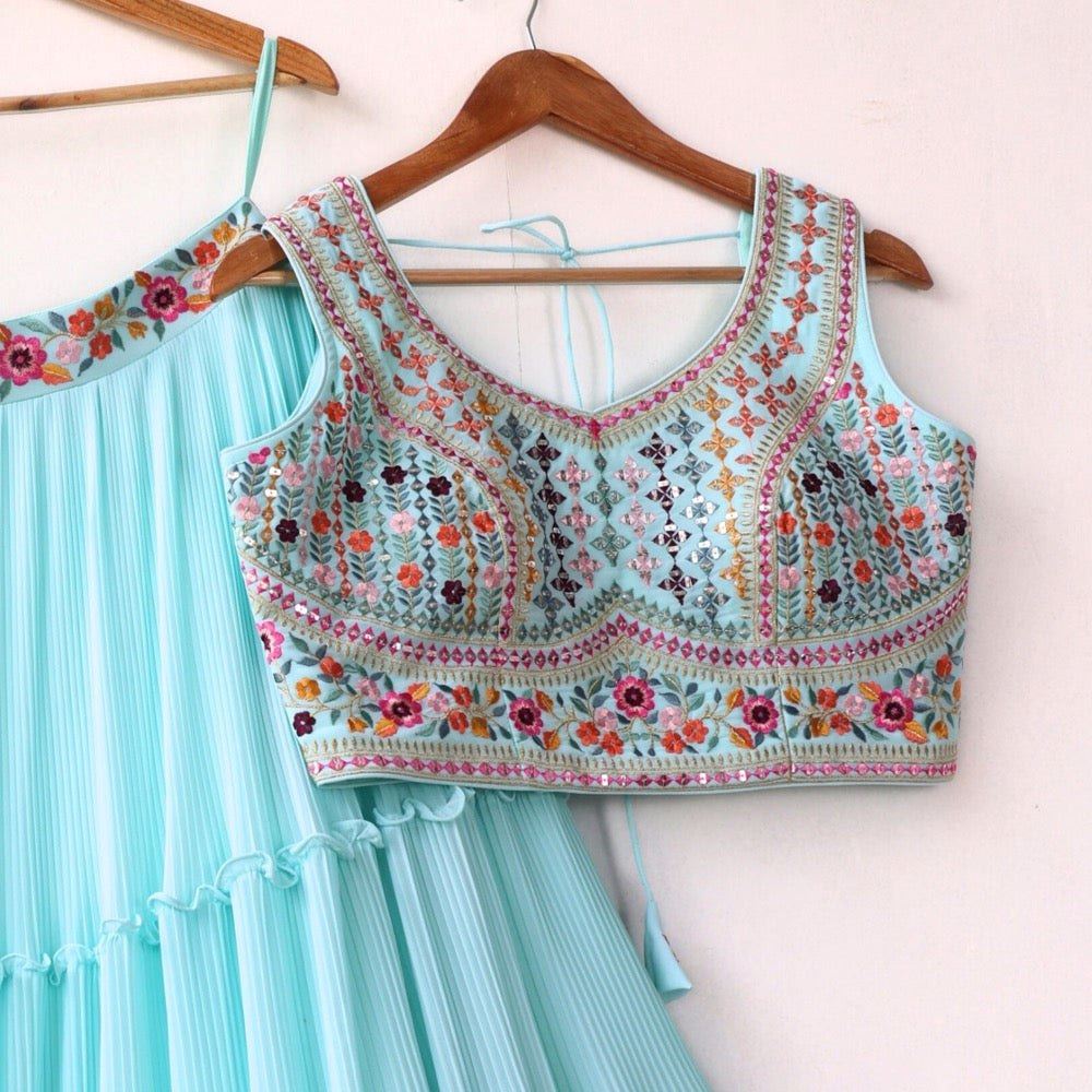 Sky Lehenga Choli With Thread and Sequence Embroidery Work