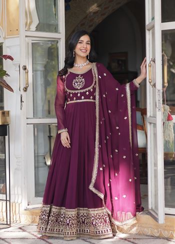 Wine Anarkali With Heavy Sequins Embroidered work
