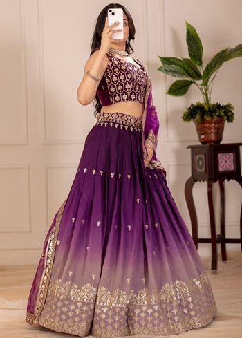 Wine Lehenga Choli With Embroidery Thread Sequence Work