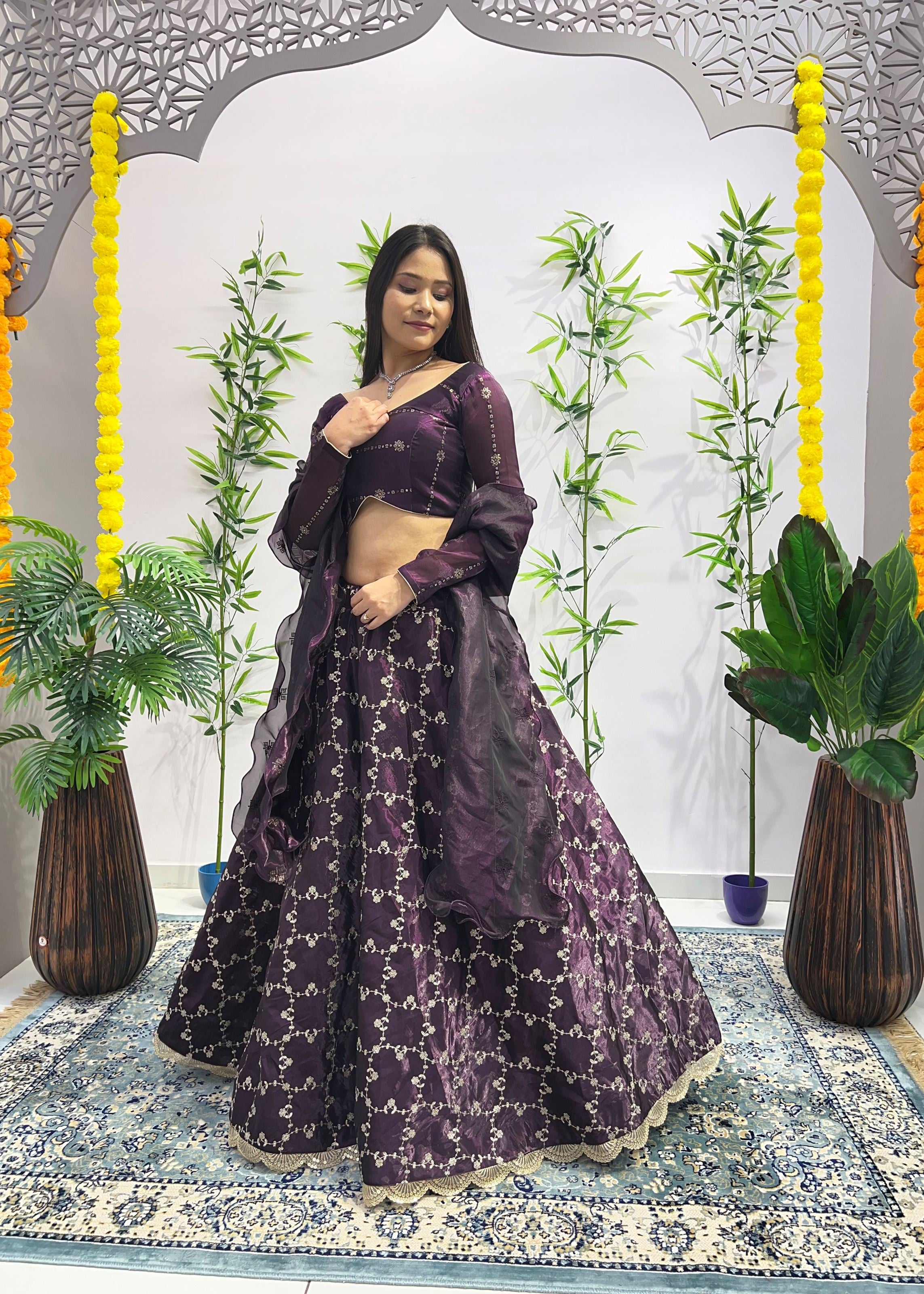 Wine Lehenga Choli With Heavy Embroidery Thread Sequins Work