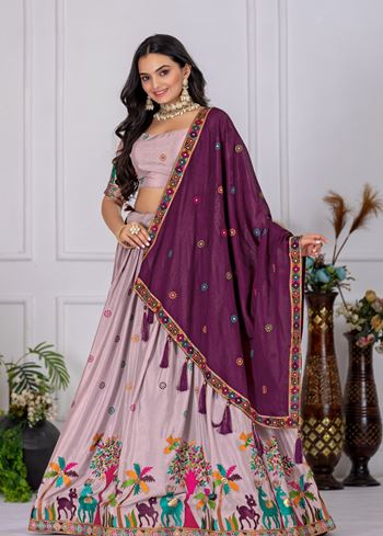 Wine Lehenga Choli With Heavy Embroidery With Multi Color Thread Sequence Work