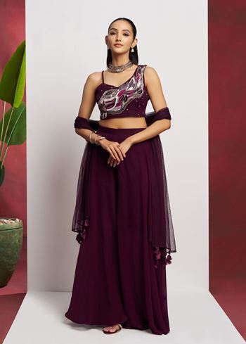 Wine Lehenga Choli With Khatli Work