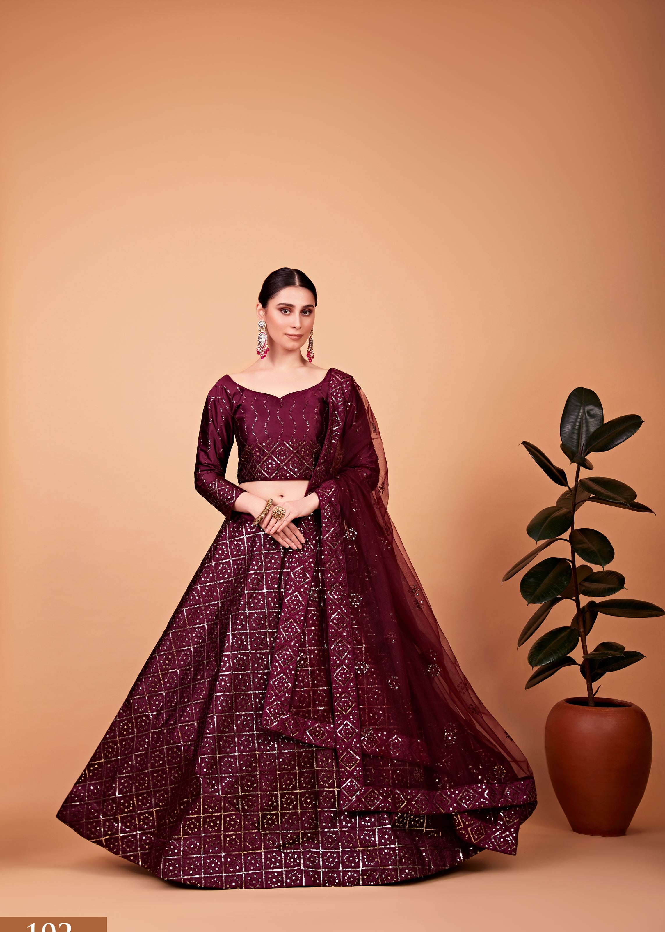 Wine Lehenga Choli With Thread And Sequins Embroidered Work