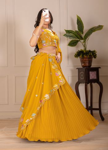 Yellow Lehenga Choli With Embroidery With Multi Thread Sequence Work