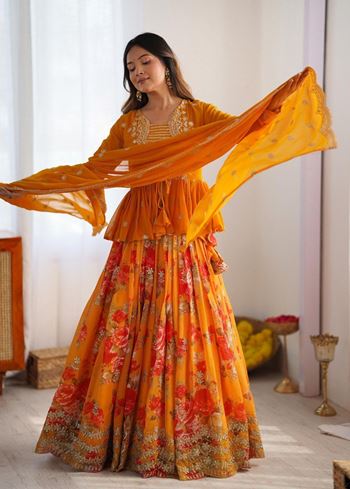 Yellow Lehenga Choli With Thread With Sequnce Work