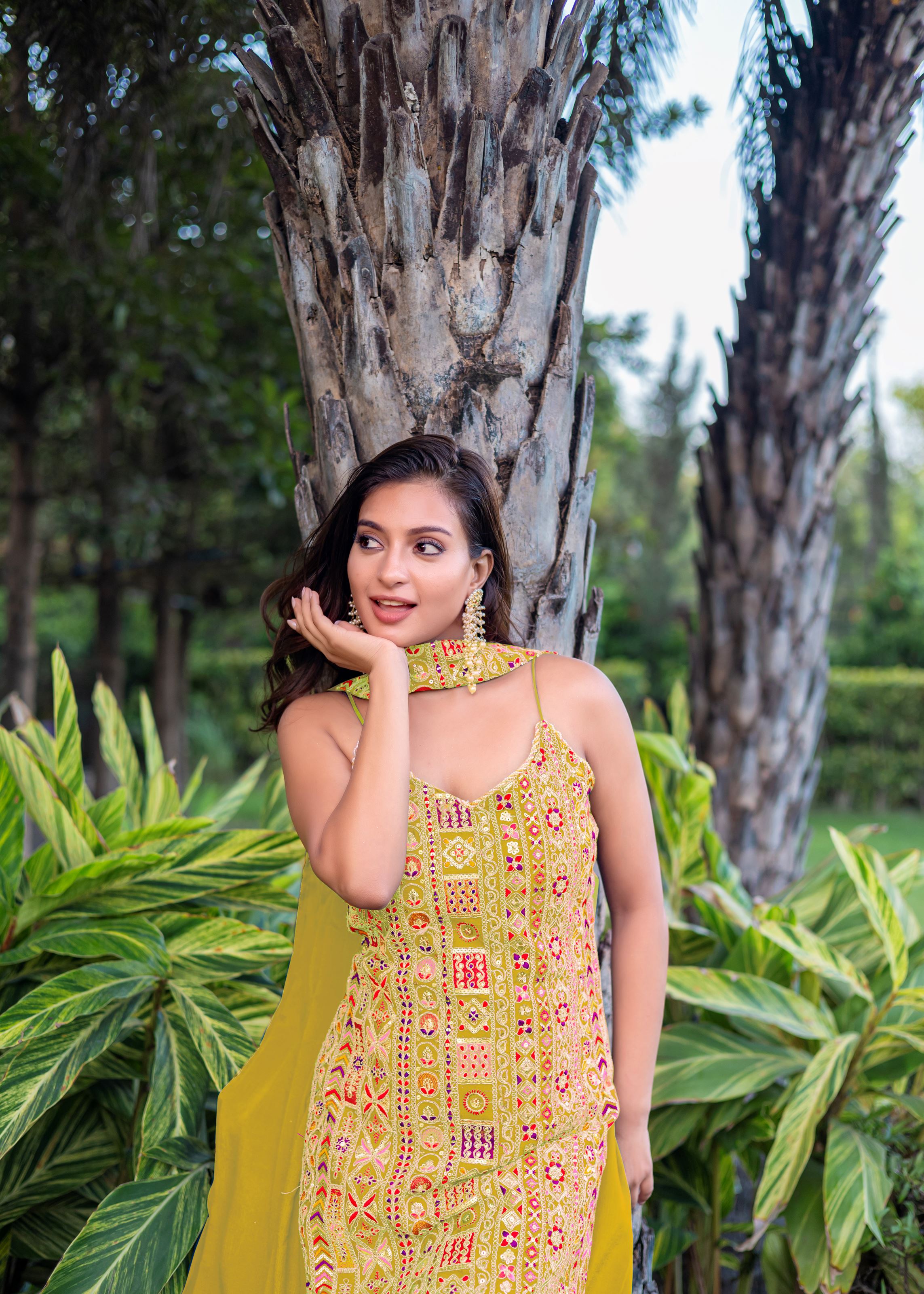 Yellow Sharara Dress With Embroidery Work