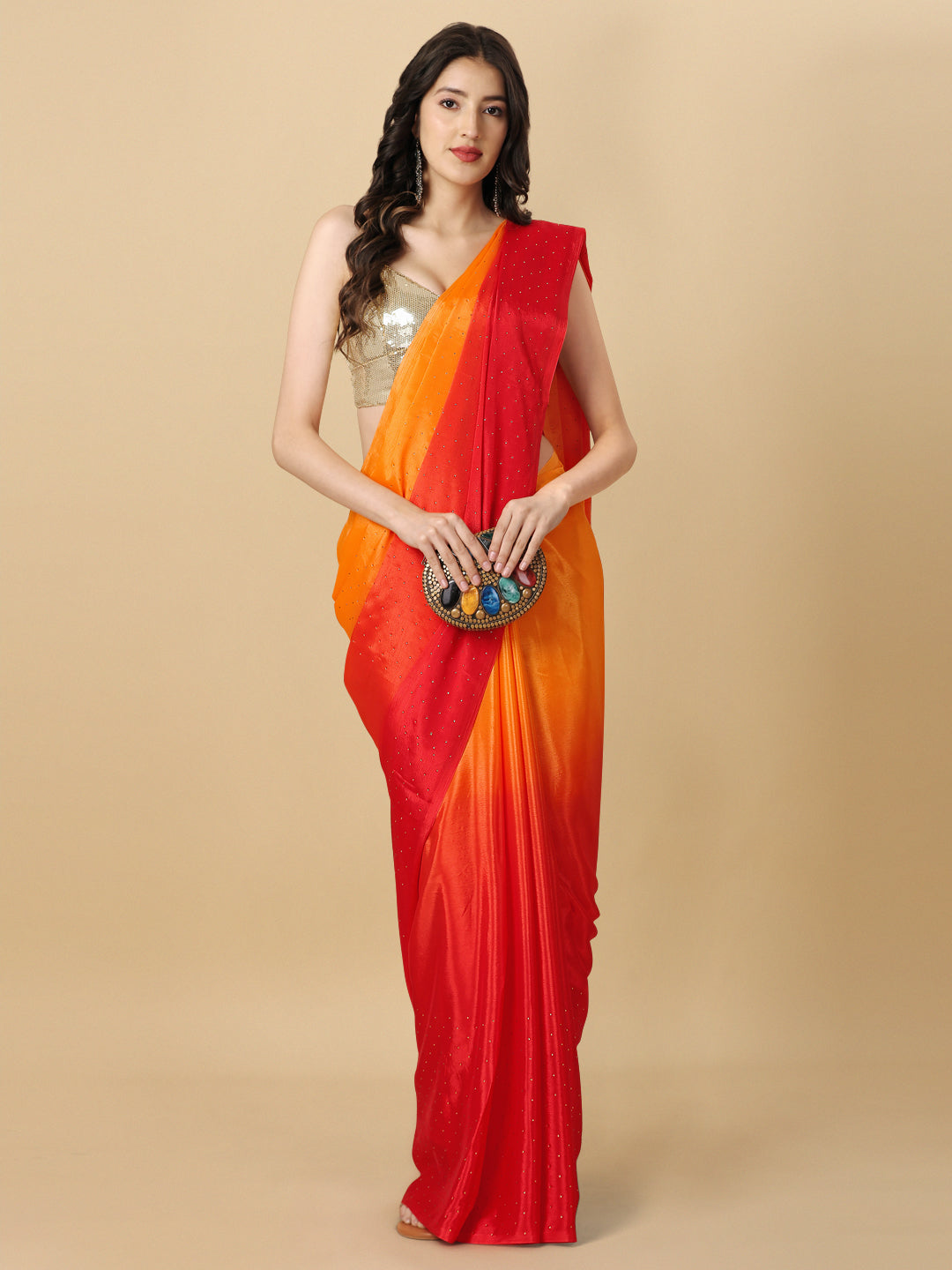 Red Satin Silk Wedding Wear Saree With Embroidery