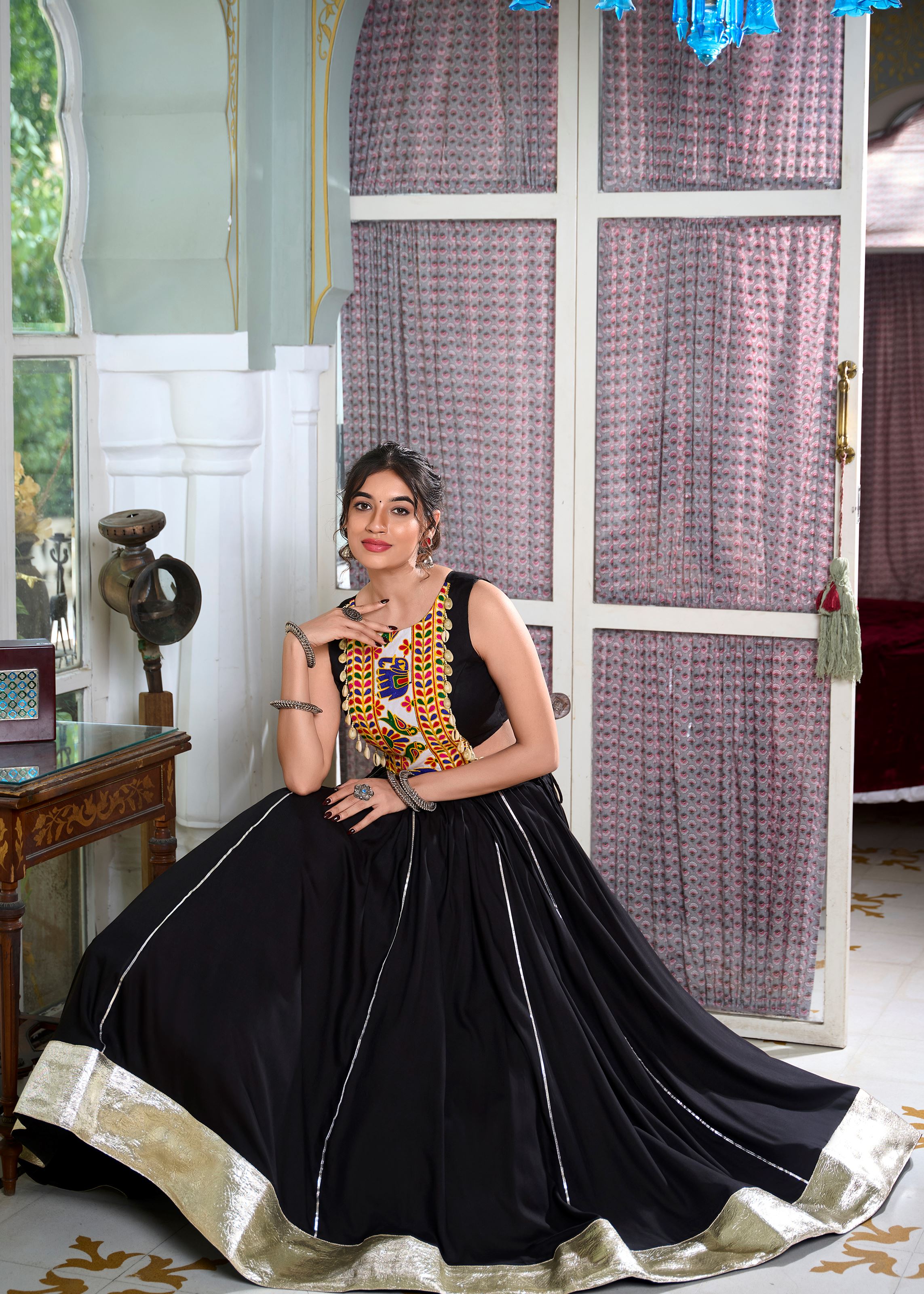 Black Classic Rayon Lehenga Choli with Lace Border Gota Patti