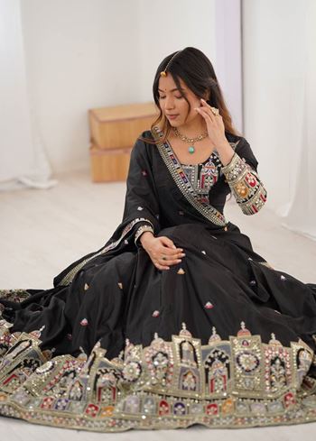Black Lehenga Choli With Coding Dori With Thread Sequnce Work