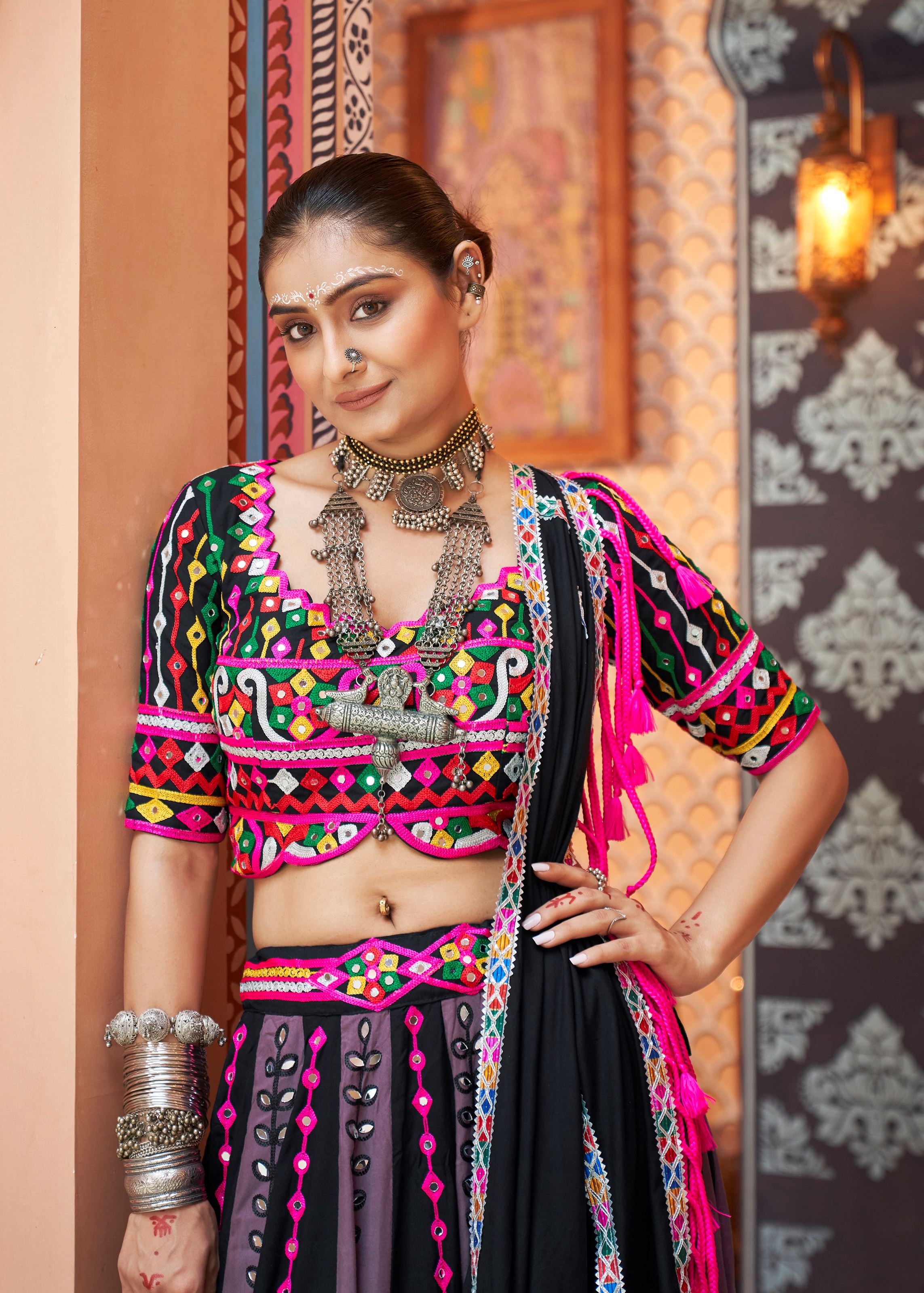 Black Lehenga Choli With Embroidered