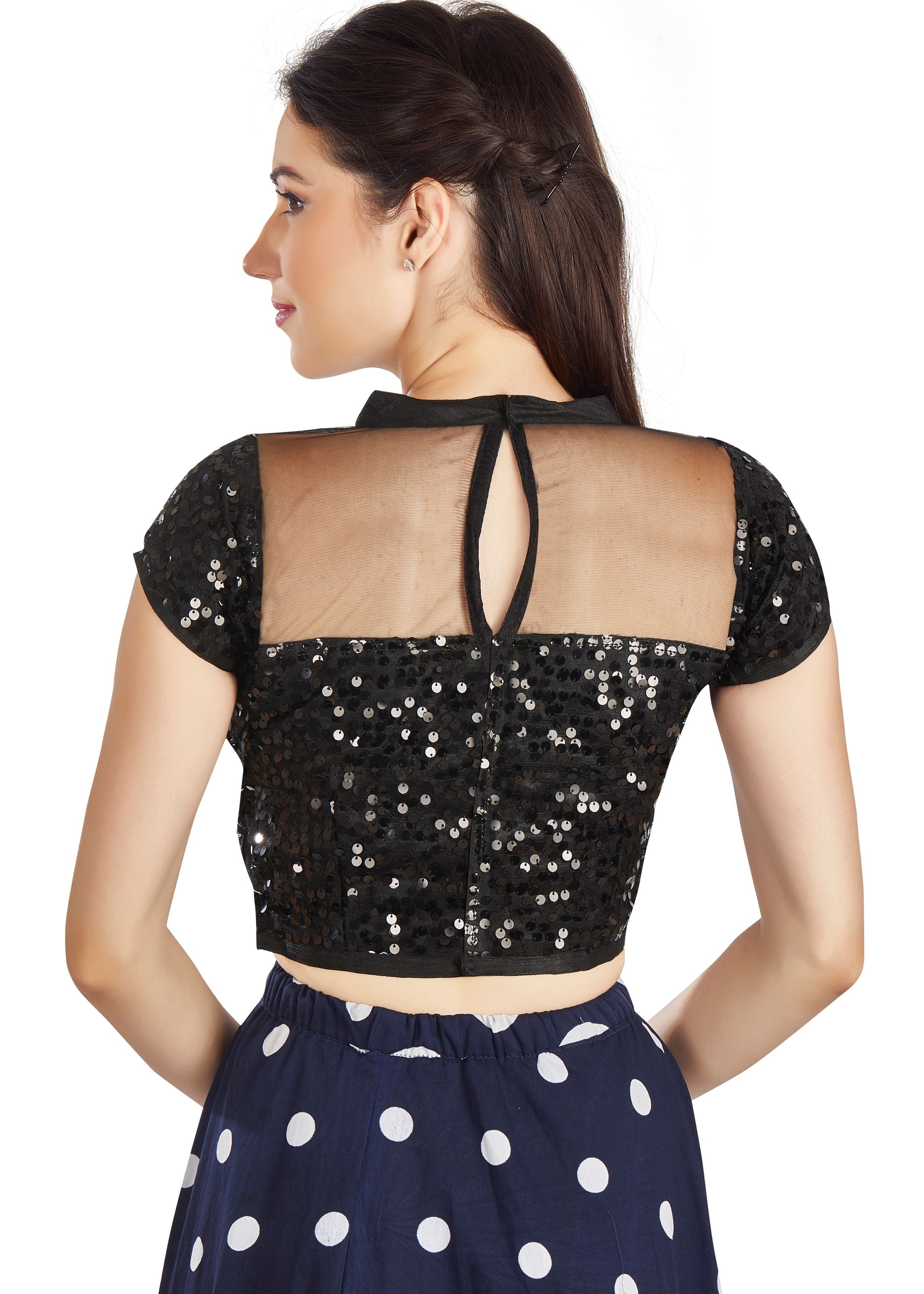 Black Net Collor Neck Blouse With Sequence Work
