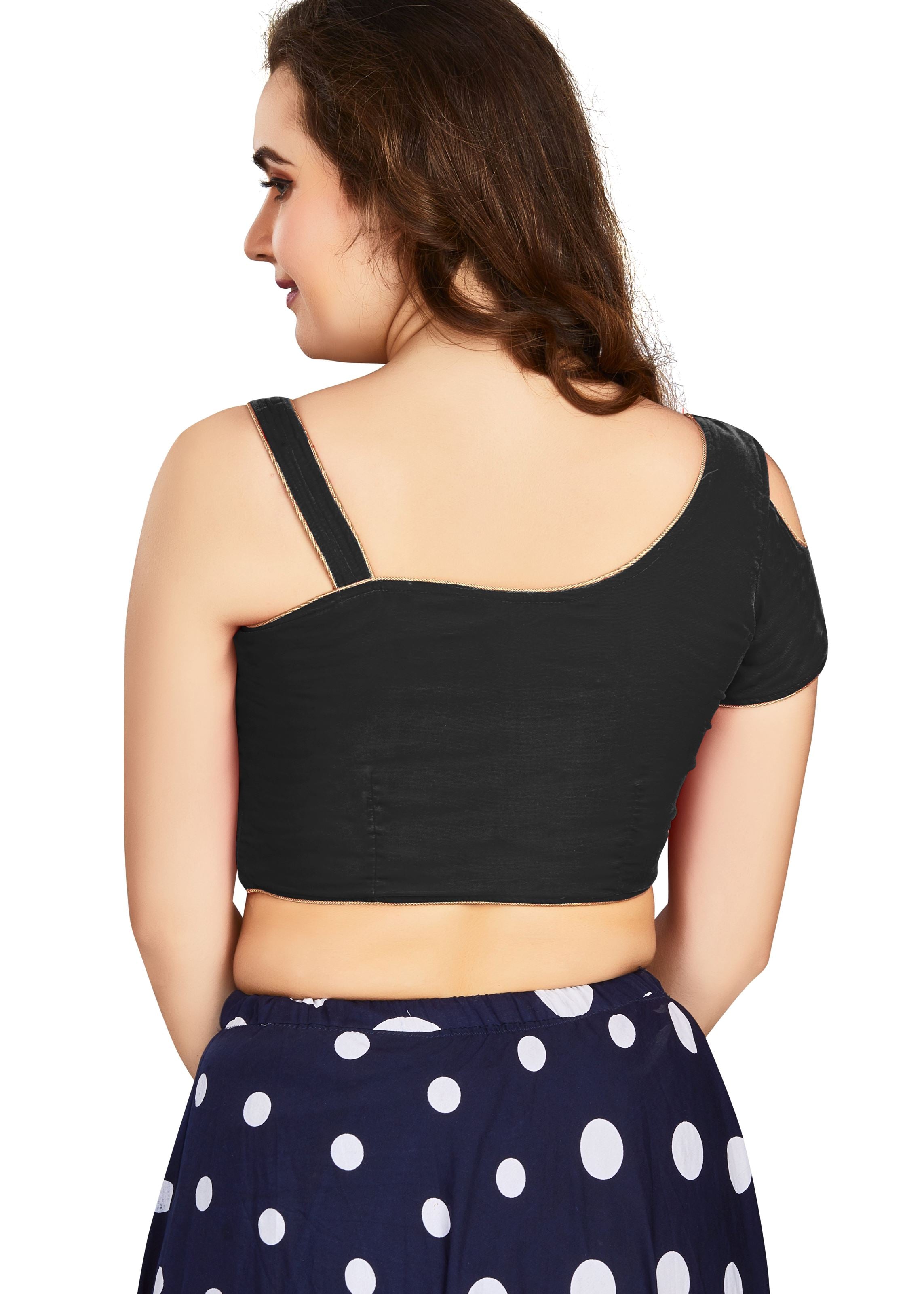 Black Velvet Boat Neck Plain Blouse