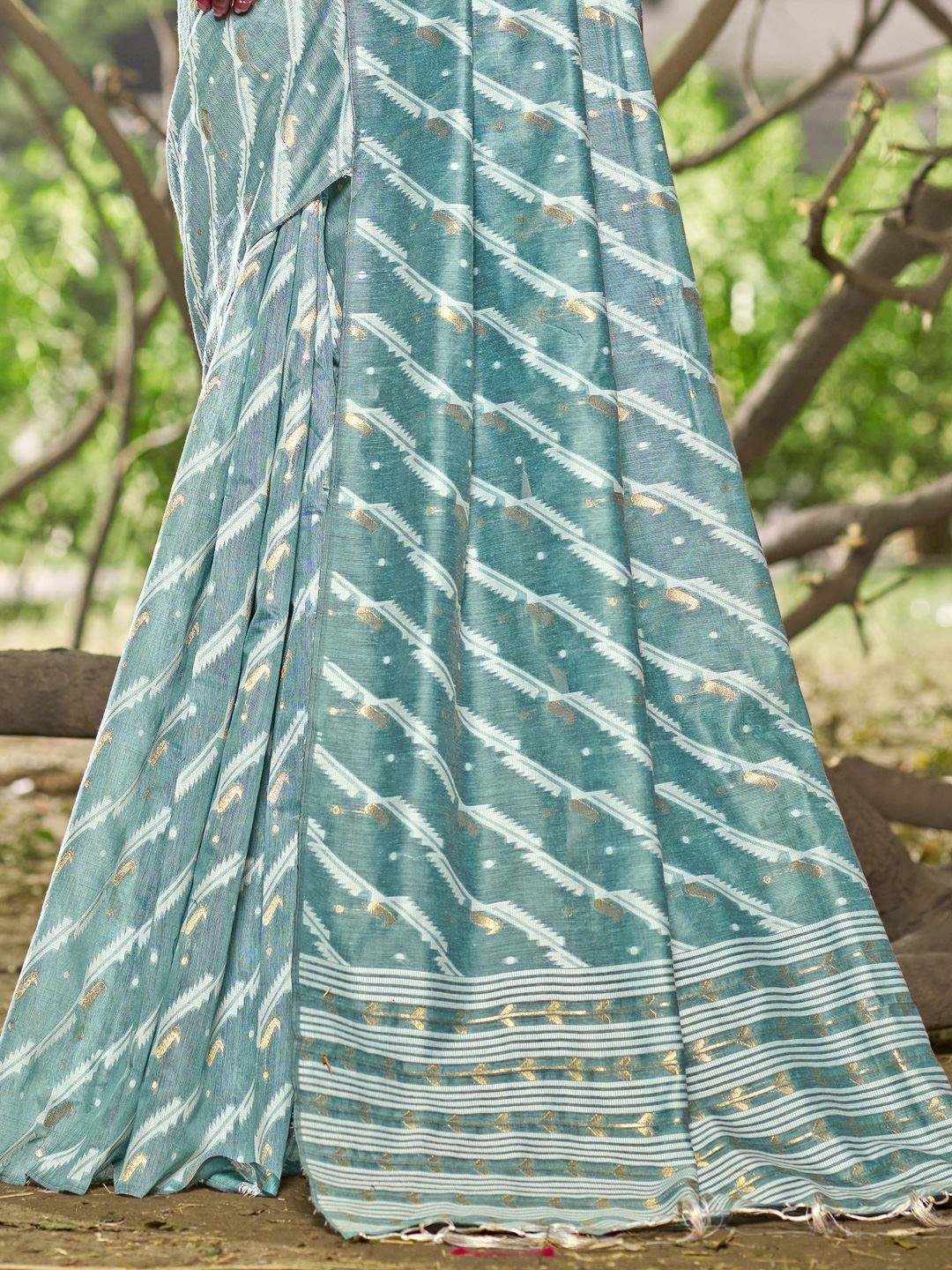 Blue Color Leheriya Print Linen Cotton Saree