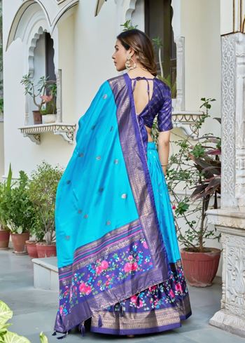 Blue Lehenga Choli With Bandhej and Ajrakh Print