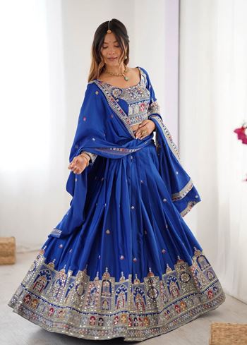 Blue Lehenga Choli With Coding Dori With Thread Sequnce Work