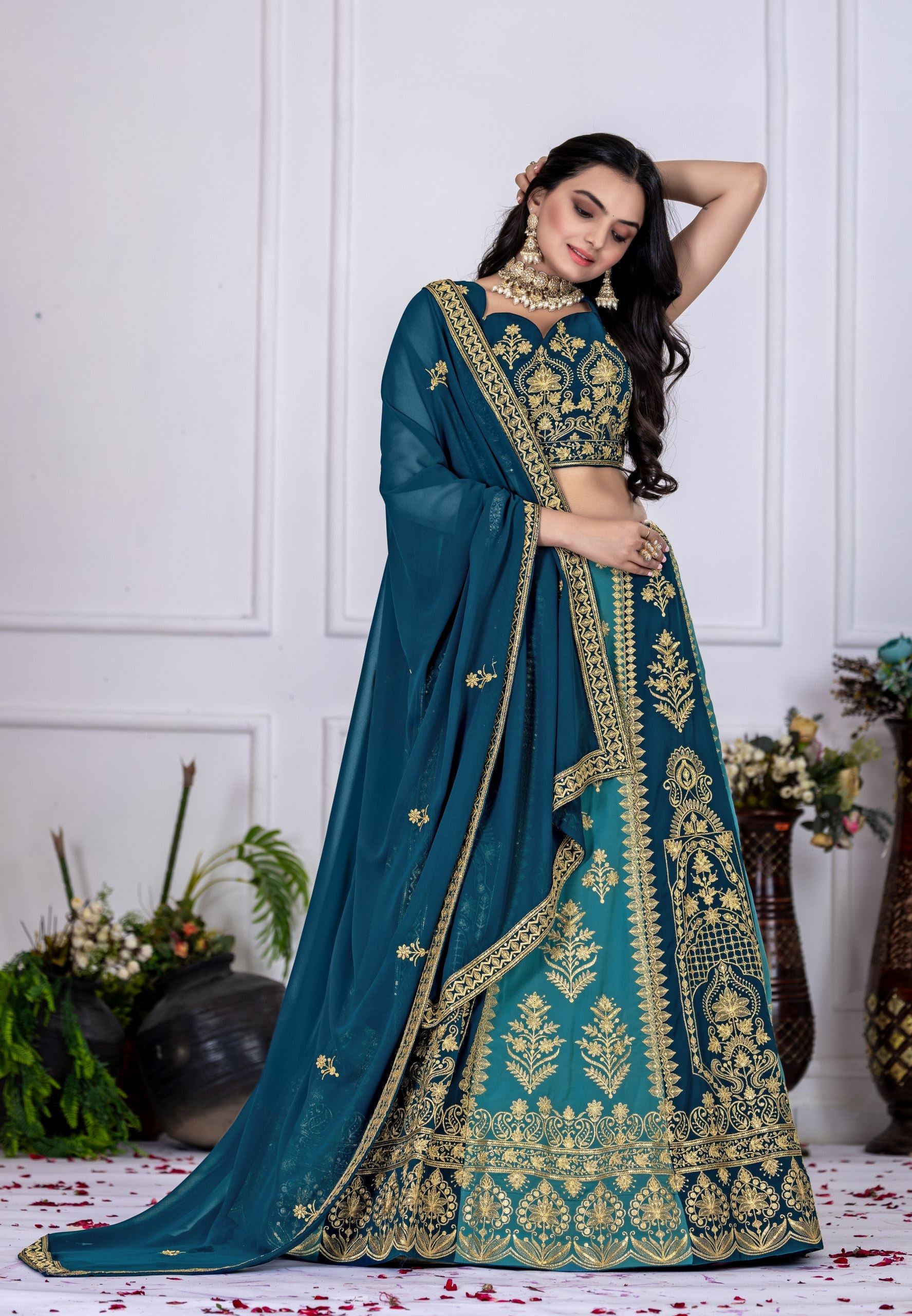 Blue Lehenga Choli with Multi-Thread & Sequin Embroidery Work