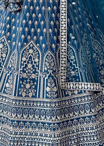 Blue Lehenga Choli With Sequins With Jari Thread Embroidery Work