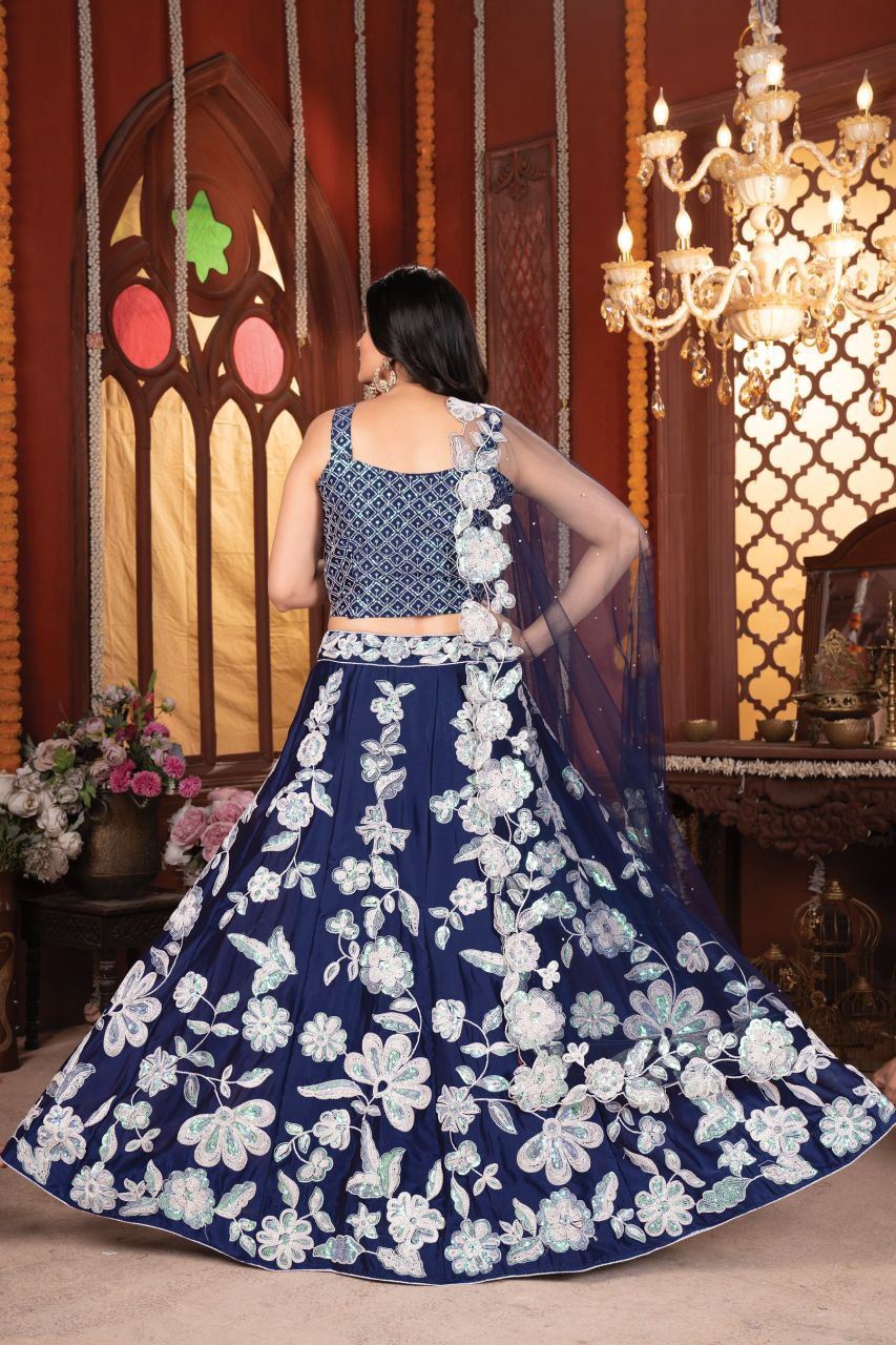 Blue Lehenga Choli With Thread Embroidery Dori And Heavy Rainbow Sequins Work