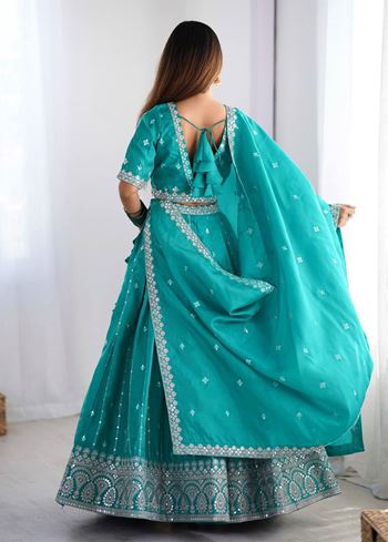 Blue Lehenga Choli With Thread Sequnce Work