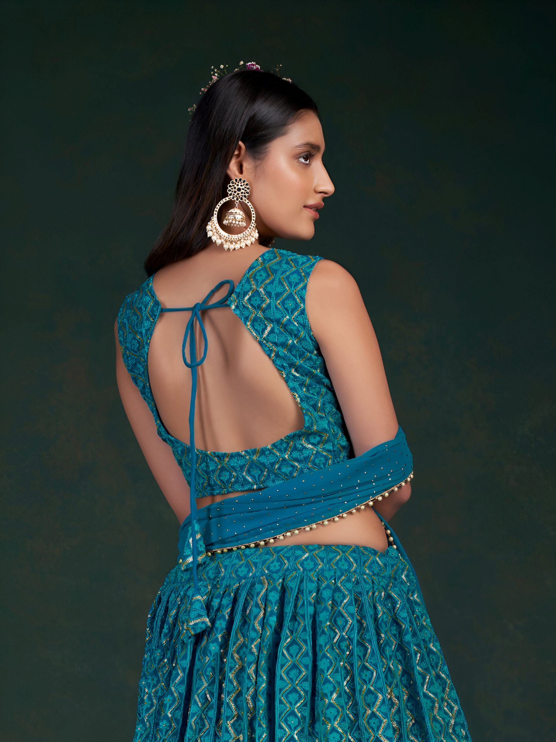 Blue Lehenga Choli with Heavy Sequence work
