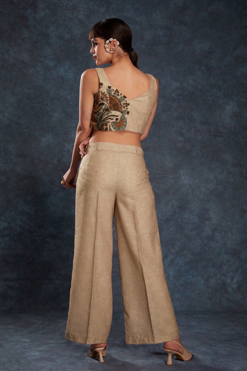Brown Co-Ord Set with Printed Work