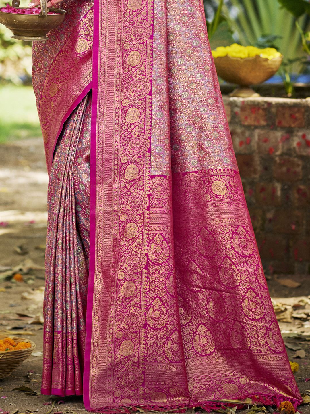 Dark Pink Dharmavaram Silk Saree With Classic Drape and Refined Beauty