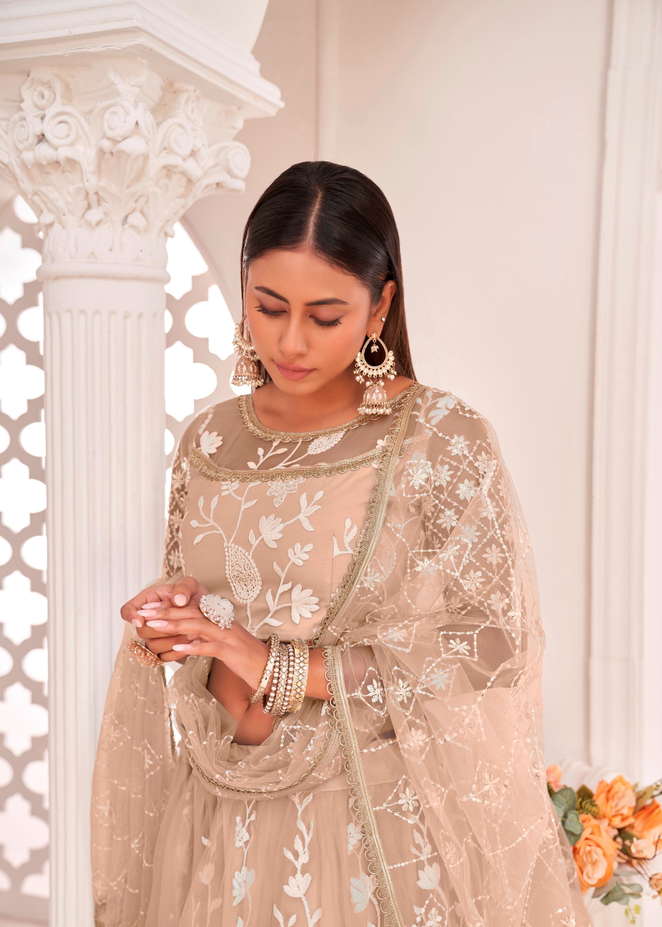 Dusty Chiqu Butterfly Net Lehenga Choli With Thread Embroidery Work