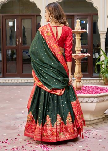 Green Lehenga Choli With Bandhej And Ajrakh Print