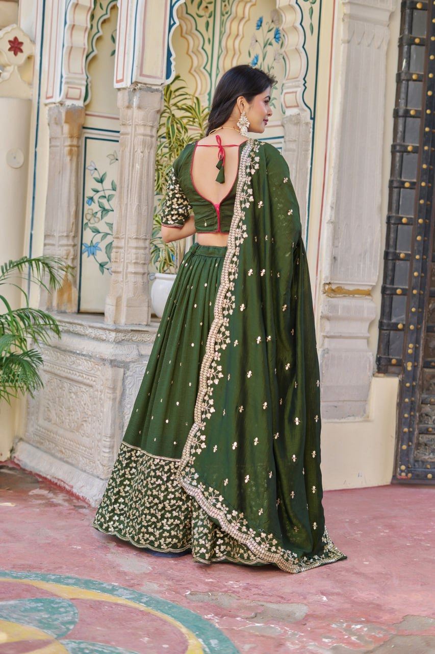 Green Lehenga Choli with Embroidery Rajwadi Work