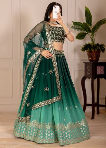 Green Lehenga Choli With Embroidery Thread Sequence Work