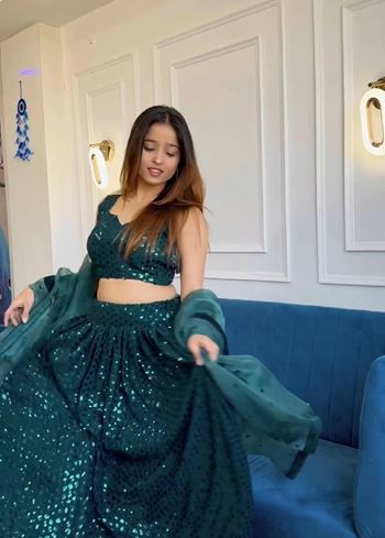 Green Lehenga Choli With Sequins Work