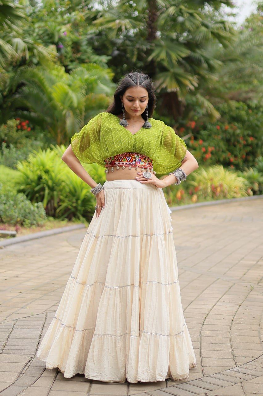 Green Lehenga Choli With Standard Frill Stitching