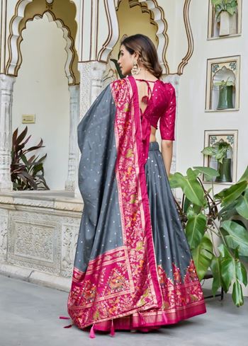 Grey Lehenga Choli With Bandhej And Ajrakh Print